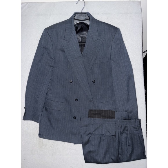 Hart Schaffner Marx Gray/BluePinstripe Double Breasted Suit